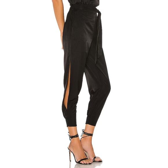 Lovers and Friends Macie Hi-Rise Belted Black Satin Joggers XL NWOT - Picture 1 of 10